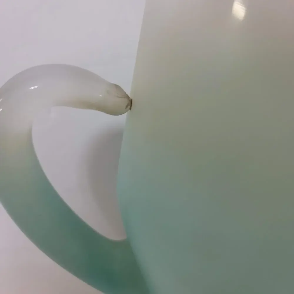 Vintage 1950's Teal Color Frosted Blendo Glass Pitcher With Gold Rim 11.75